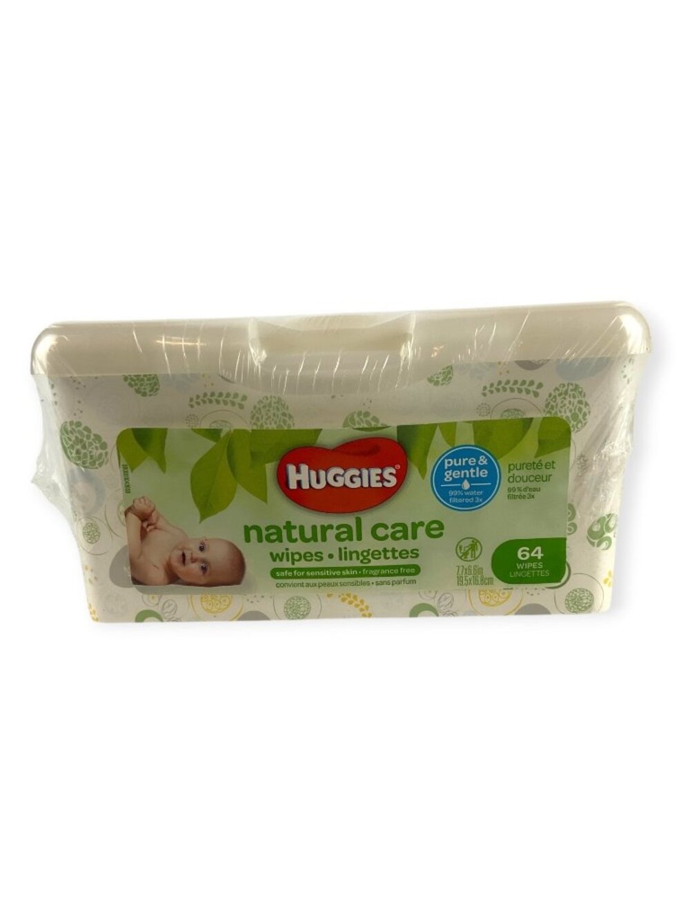 Huggies Natural Care Baby Wipes Unscented Pure & Gentle 64-Count Reusable Tub